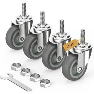 HOLKIE Caster Wheels 3 inch with No Brake Stem Casters, 3/8" -16 x 1-1/2" (Stem Diameter 3/8", Stem Length 1-1/2") Threaded Swivel Casters Set of 2 Heavy Duty Castors Grey