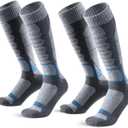 Merino Wool Ski Socks for Men, Women & Youth - Over-the-Calf Full Cushion Thermal Snowboard Socks, Winter Performance (Large, Grey)
