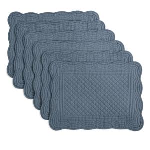 HOMBYS Quilted Placemats Set of 6 Washable-13x18 inches Rectangular Placemats for Kitchen Table-100% Cotton Fabric Rectangular Table Mats, (Blue)