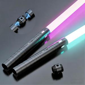 Juxaxia Lightsaber 2 Pack - Metal Hilt Dueling Light Sword with Connector (2-in-1), 20 RGB Colors & 3 Sound Modes, Rechargeable Cosplay Toy for Kids & Adults Gift, Halloween Christmas (24 in,Black)