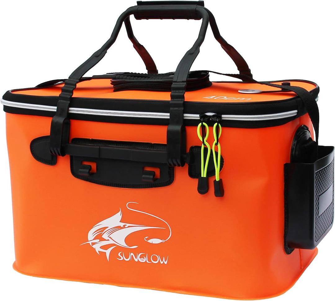 Fishing Bucket, 6Gallon/8Gallon/10Gallon Foldable Fish Bucket, Live Fish Container Multi-Functional Live Fish Bait Bucket, Outdoor Camping EVA Fishing Bag and Fish Protection Bucket (23l/6gallon (orange)