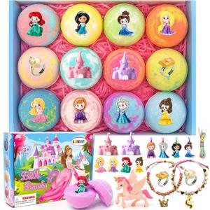 Bath Bombs for Kids with Surprise Inside Princess Toys Natural Bath Bombs Handmade Spa Organic Bubble Bath Bomb Bath Fizzy with Jewelry Set Girls Birthday Christmas Gift