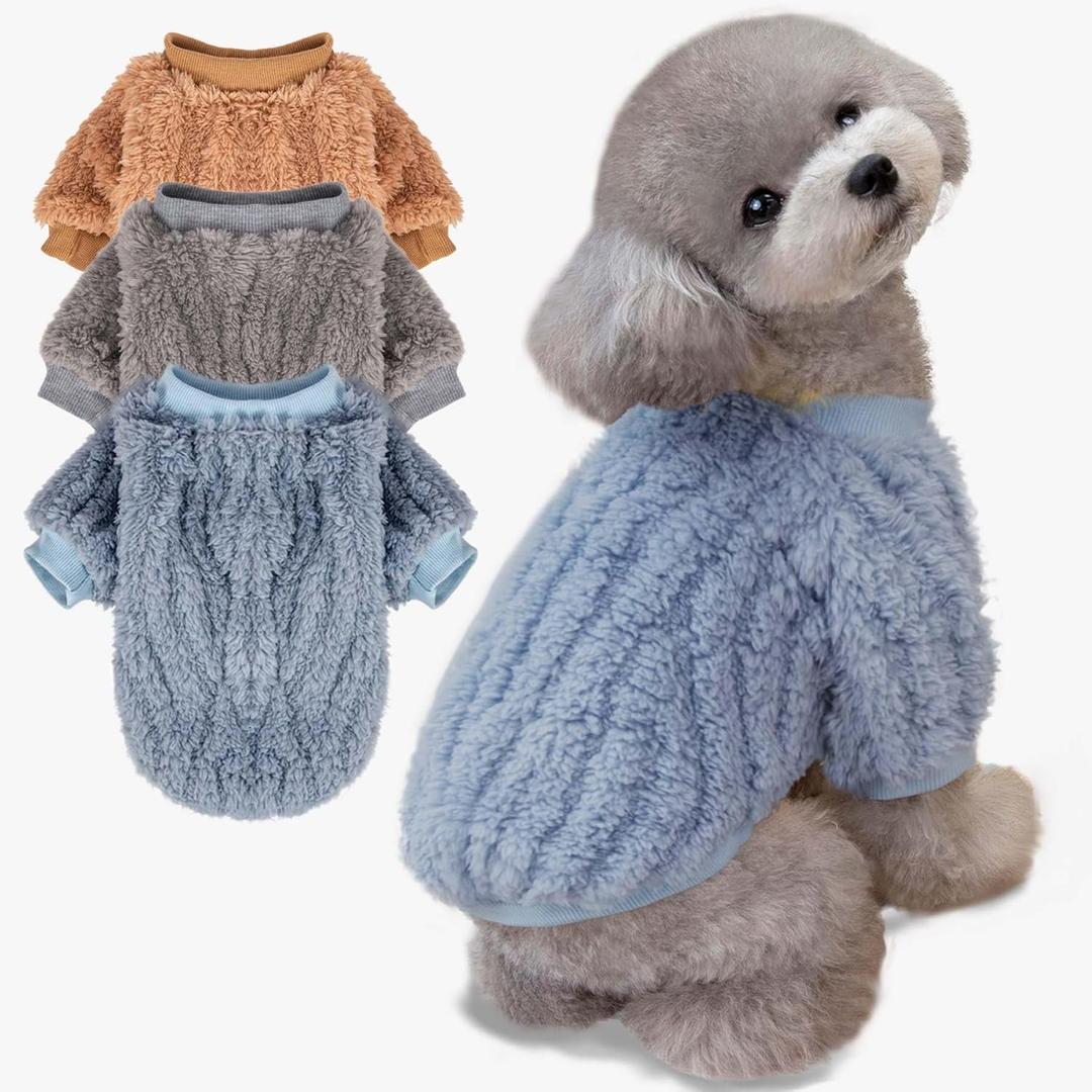 FabriCastle Dog Sweater, 3-Pack Dog & Cat Clothes, Ultra Soft and Warm Pet Jackets for  Dogs Boy, Winter Pet Apparel Costumes, Puppy Outfits (Blue,Grey,Doe, XX-Small)