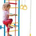 TONGMO Indoor Climbing Playground, Jungle Gym for Kids, Metal Swedish Ladder & Climbing Wall Playset, Sturdy Playground with Rope Ladder, Pull-up Bar, and Gymnastic Rings