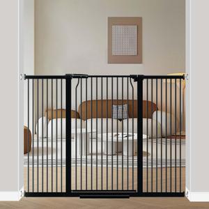 40.5" Extra Tall Baby Gate for Stairs, 57.5"-60.2" Extra Wide Dog Pet Gate No Drill, Narrow Bar Dog Gates Barrier Indoor, Adjustable Tension Safety Gate, Auto Close No Climb Fence Black