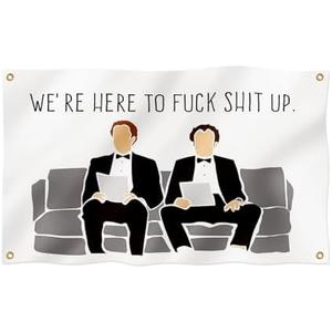Bolcagob We're Here to Fuck Shit Up Flag 2x3FT Double Printed Step Brothers The Interview Funny Flag Tapestry Dorm Room Home College Decor 4 Shiny Brass Grommets 100% Polyester (2x3FT)