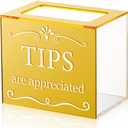 Vesici Acrylic Tips Jar for Bartender, 6 x 4 x 5 Inch, Wall Mounted Tip Box Bucket Plastic Donation Raffle Cash Box for Bartender Bars Restaurants Musicians Driver Money Storage(Gold)