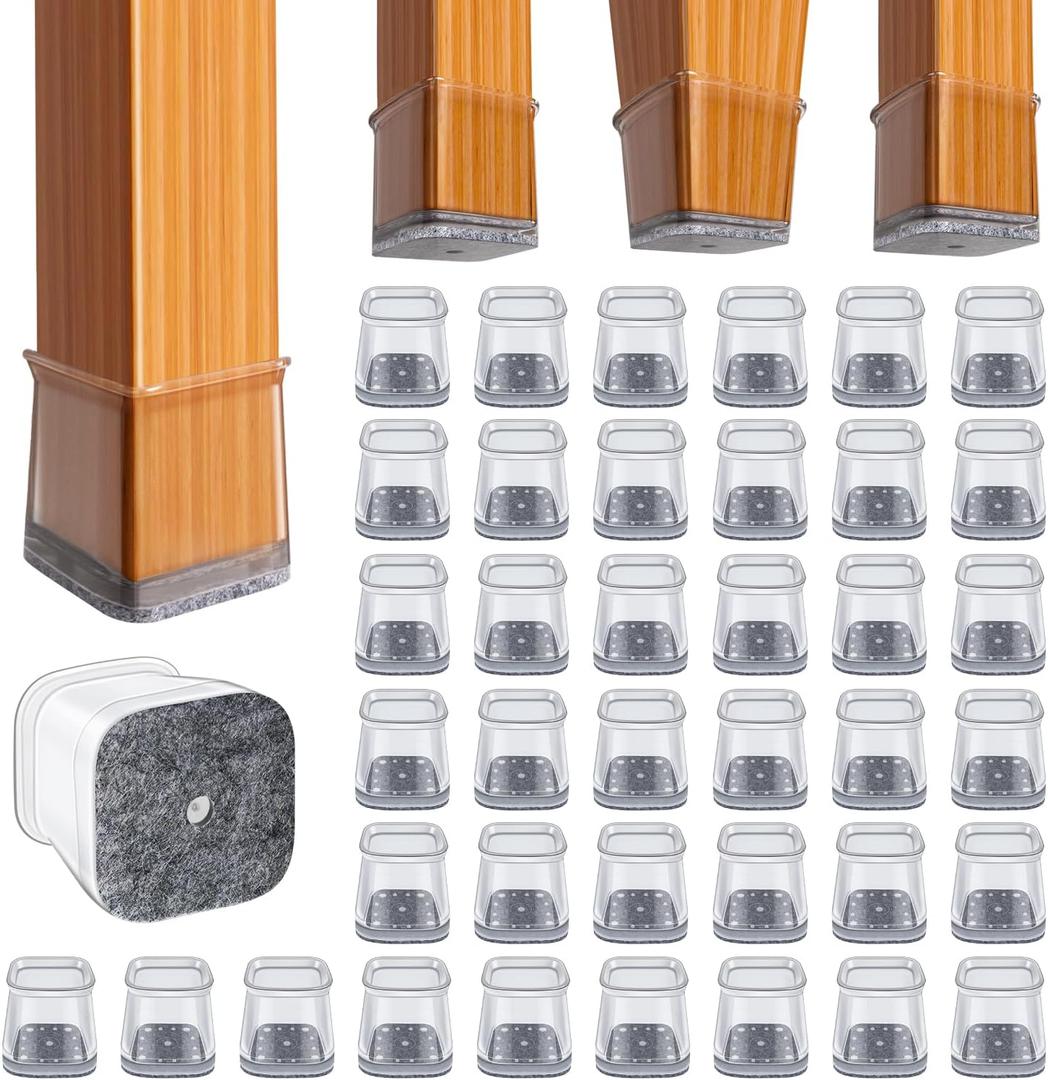 BUMACO Chair Leg Floor Protectors Square Chair Leg Protectors for Hardwood Floors Silicone Pads Covers to Protect Floors Clear-40 Pcs Square L (1-1/16" ~ 1-5/8")