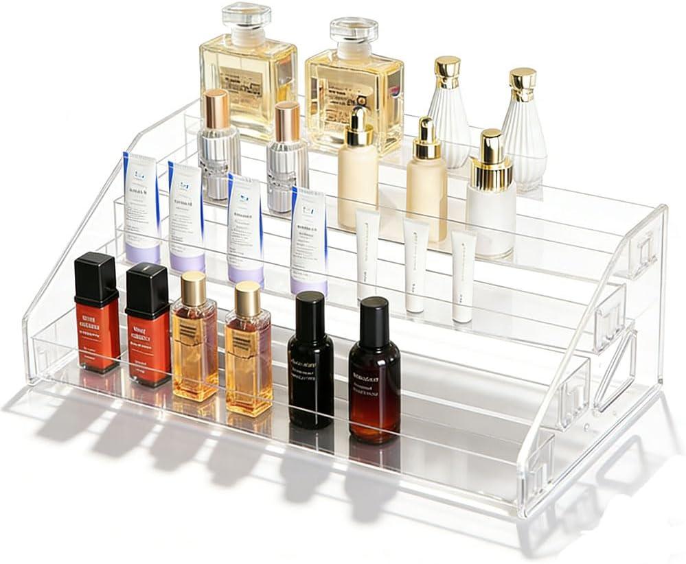 12 Inchs Acrylic Tiered Display Stand 4 tier Acrylic Riser Display Shelf Stands for Cosmetic Nail Polish Makeup Cookies Perfume