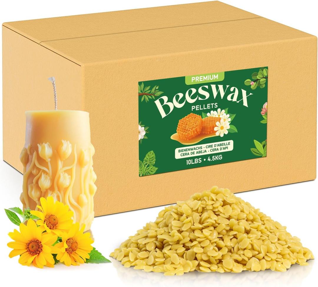 NORVENCE Beeswax Pellets 10LB, Pure & Natural Yellow Beeswax for Candle Making, DIY Skin Care, Lip Balm, Soap, Lotion, Creams & Wood Polishing  10LB