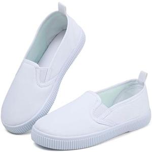 Chaoslook Boy's Girl's Kids White Canvas Shoes for Kids Slip-On Lightweight Sneakers Casual Skin-Friendly Walking Running Shoes(Toddler/Little Kids/Big Kids) 5.5