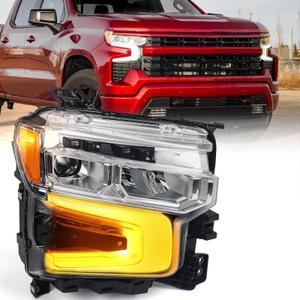 VLINCAR LED Headlight Compatible with Chevy Silverado 1500 2022 2023 2024 LT/RST Model w/Amber Animation Head Light Lamp Chrome Bezel 87828576 87828581 Right Passenger Side