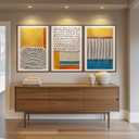 Large Framed Colorful Abstract Wall Art for Living Room, 3 Piece Mid Century Modern Canvas Paintings Prints Artwork for Walls, Yellow Pictures Wall Decor for Bedroom Home Office Hallway, 20x30 Inch