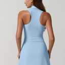 QINSEN Womens Zip Front Tennis Dress Polo Collar Racer Back Workout Golf Dresses Build in Shorts with Pockets (Blue, S)