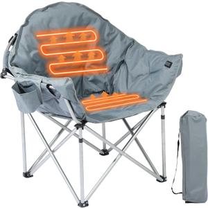 SunSettler Heated Camping Chair with 3 Heating Levels | Oversized, portable folding padded design. USB powered (battery not included). Ideal for outdoor, lawn, and sports.
