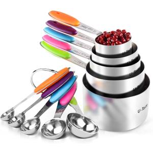 Measuring Cups : U-Taste 18/8 Stainless Steel Measuring Cups and Spoons Set of 10 Piece, Upgraded Thickness Handle (Multicolors) Measuring Cups : U-Taste 18/8 Stainless Steel Measuring Cups and Spoons Set of 10 Piece, Upgraded Thickness Handle (Multicolors)