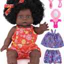 GAGAKU Black Baby Doll for 3 4 5 6 Years Old,12 inch Black Baby Dolls for Girls with Curly Hair, 2-Sets Doll Clothes,Small Baby Dolls for Toddlers Kids and Girls Holiday Birthday