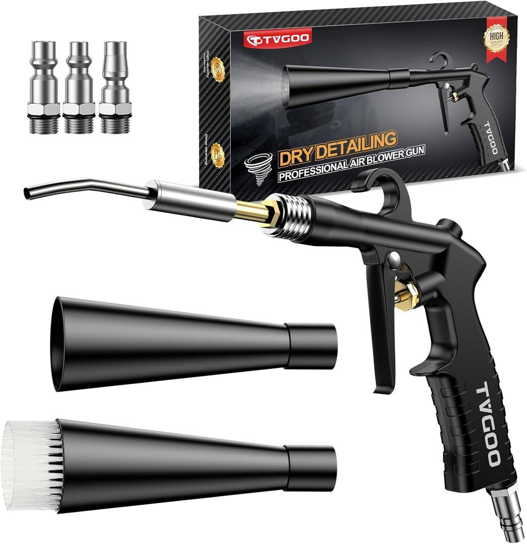 Dry Car Detailing Cleaning Gun – Blast Away Dust & Debris in Seconds & Aluminum Alloy Body with 2 Nozzles for Car Detailing, Home & Garage Use, Works with Any Air Compressor&Father's Day