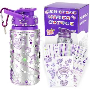 Gifts for Girls, Decorate Your Own Water Bottles with Gem Stickers, Personalize DIY Birthday Gifts for Girls Age 4 5 6 7 8 9 10, Fun Arts and Crafts Gift Ideas Toys for Kids Christmas School Gift (Purple)