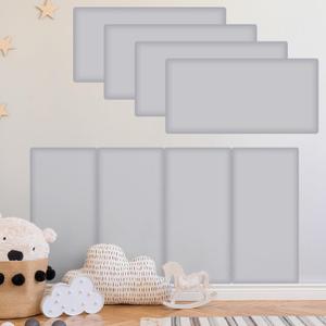4 Pack Wall Padding for Playroom Peel and Stick Headboard 15.75" x 7.87" x 1.18" 3D Anti Collision Upholstered Wall Panels Self Adhesive Headboard Panel for Protection (Light Gray)