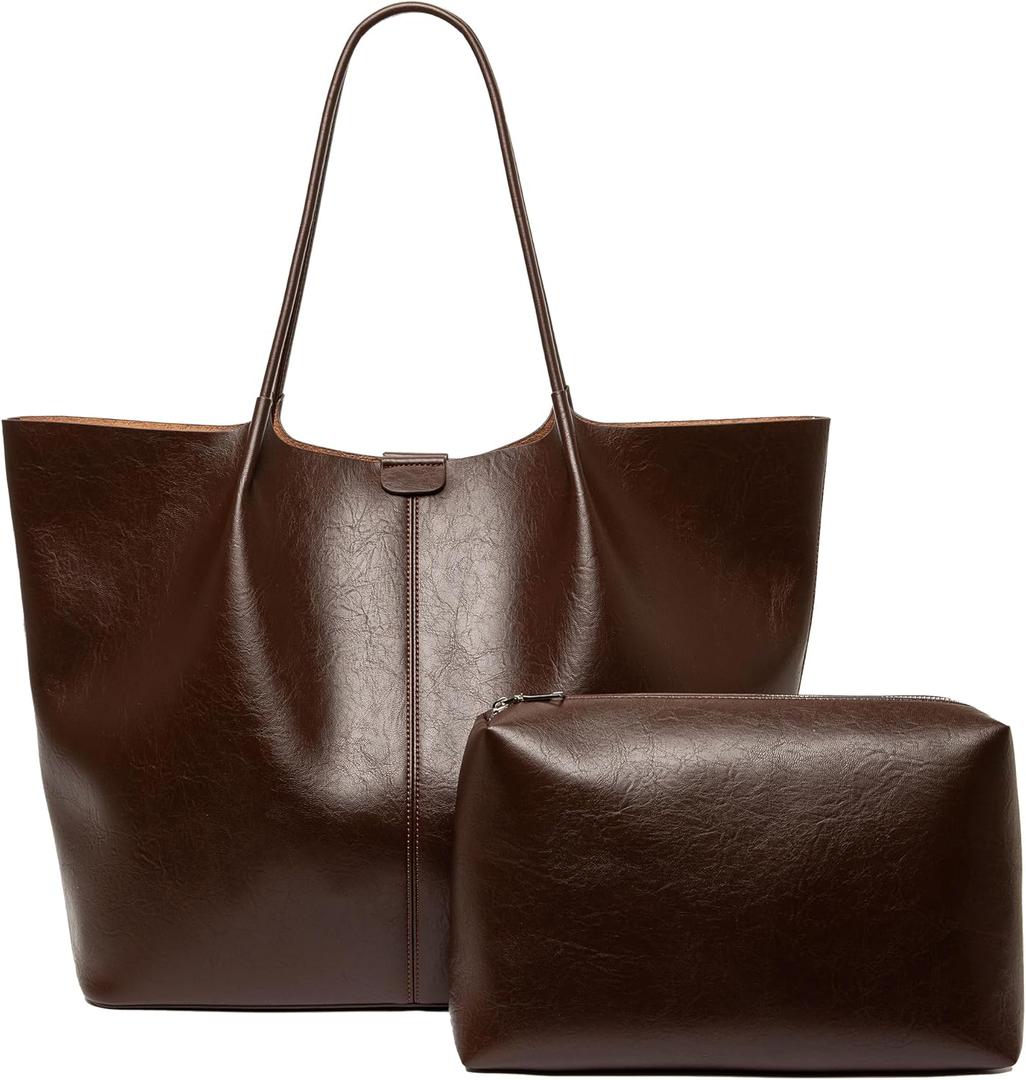 Tote Bag For Women Large Capacity Soft Leather Purse With Interior Pouch Multi-Use For Daily Commute Work Travel