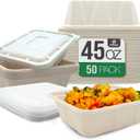 TOPtoper 50 Pack 45 Oz Large Paper Bowls with Lids, Heavy Duty Compostable Paper Bowls for Party, Disposable Bowls Bulk Leakproof and Microwave Safe for Hot/Cold Use (45 OZ)