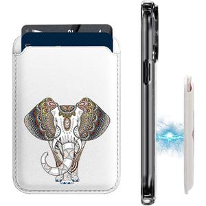 Magnetic Wallet Cell Phone Card Holder for Phone Case with Mag-Safe PU Leather Wallet for iPhone 15 14 13 12 Pro/Pro Max/Plus/Mini (Retro Elephant)