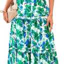 PRETTYGARDEN Women's 2026 Summer Boho Maxi Dresses Floral Short Sleeve V Neck A Line Tiered Flowy Long Beach Vacation Dress S 