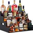 LIVELYGLOW 19.6W x 15.74" D x 12.5" H Inches Versatile 4-Step Coffee Syrup & Water Bottle Organizer Rack Multi-Functional Retro Display Shelf for Kitchen or Bar, Holds Liquor & Spirits, Black