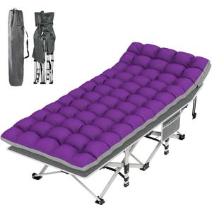 Suteck Camping Cot, Folding Camping Cot Bed for Adults Sleeping 1200D Double Layer Oxford Portable Folding Outdoor Cots for Camping W/Soft Pad Carry Bag for Home Office Nap Beach Travel, 500LBS,Purple, 75"×28"×15"