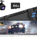 10" Mirror Dash Cam, 4K FHD Rear View Mirror Camera with Smart Touch Screen, Dual Dash Camera for Cars, Loop Recording, G-Sensor, Reverse Assist, Parking Monitor, Night Vision, Free 64GB Card (10" Round Screen-4K+1080P)