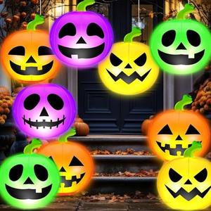 Jetec 24 Pcs 16 Inch Halloween Pumpkin Beach Ball Inflatable Pumpkin LED Hanging Decoration Blow-Up Ball for Pool Indoor Outdoor Jack-o-Lantern Halloween Party Decor(Colorful)