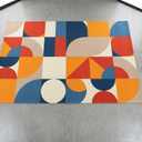 Door Mat Outdoor Mid Century Yellow Orange Grey Blue Abstract Retro Geometric Modern Welcome Mats for Front Door Indoor Entry Doormat Non-Slip Kitchen Rug/Floor Mats for Bathroom/Bedroom 
29x17 Inch