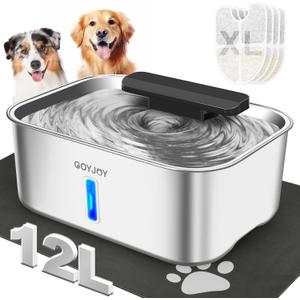 Dog Water Fountain for Large Dogs,3 Gallon Stainless Steel Dog Water Bowl Fountain,Large Pet Water Drinking Fountain with Deeper Drinking Area,Swirling Filtration Design with Fresher & Cleaner Water