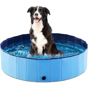 Jasonwell Foldable Dog Pool Collapsible Hard Plastic Dog Swimming Pool Portable Kiddie Pool Pet Pool Doggie Wading Pool Bath Tub for Puppy Small Medium Large Dogs Cats and Kids 32" (Plastic Board Blue)