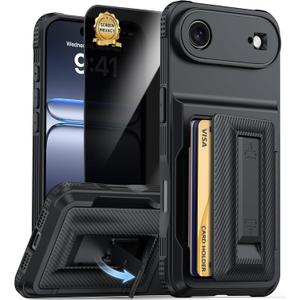 for iPhone Air Case Wallet with Card Holder (4-5Cards) +1 Privacy Screen Protector,[RFID Blocking][Kickstand][Military Drop Protection] Full Camera Protection Wallet Case for iPhone 17 Air