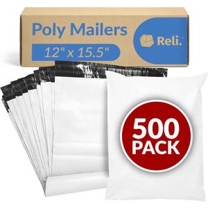 Reli. Poly Mailers 12x15.5 | 500 Pcs Bulk | Shipping Envelopes | White Packaging Bags for Shipping | Non-Padded Polymailers, Self Sealing Mailing Bags for Clothing, Bulk (White)