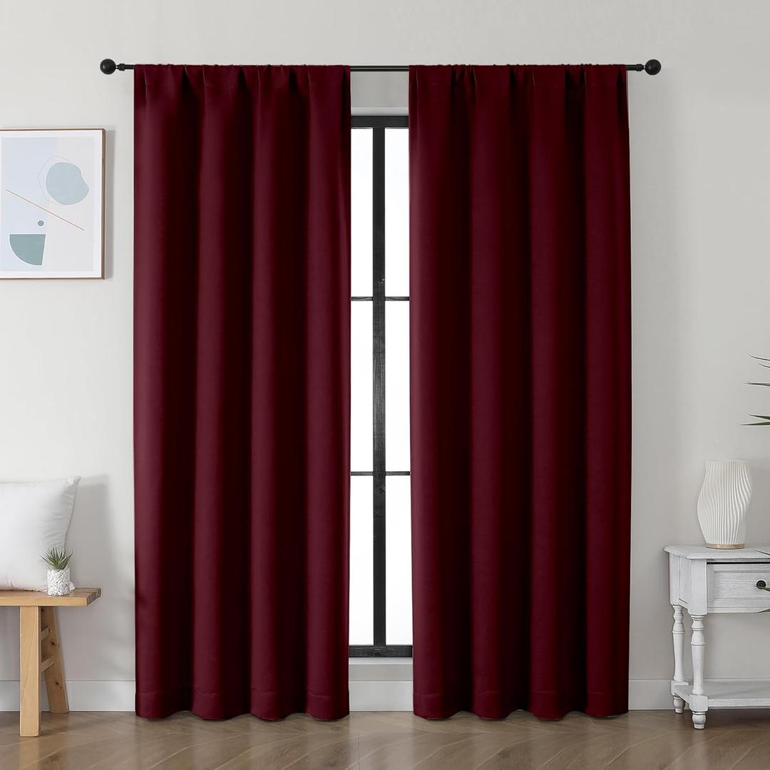 Simplebrand Ava Burgundy Blackout Curtains for Bedroom 72 Inch Length 2 Panels Set, Privacy Thermal Insulated Rod Pocket Window Curtains for Patio French Door Front Door, W40 x L72 Inch