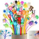 LiYiQ 48 PCS Cartoon Stress Relief Bobblehead Pens Bear Dinosaur Eggplant Panda Squid Shape Fun Cute Pen Kawaii Fidget Pens for Classroom Prizes Office Supplies