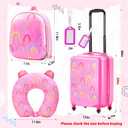 Sanwuta 4 Pcs Kids Luggage Set Carry On Rolling Suitcase Backpack Neck Pillow Travel Set Gift for Girls Boys Summer Camp(20 Inch,Rainbow Style,Pink)