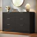 MapleGrace 53" Wide 6 Drawer Dresser for Bedroom, Modern Simple Wood Dresser Chest of Drawers Closet Store Organizer for Living Room, Hallway, Black, 15.4"D x 53.1"W x 30.7"H