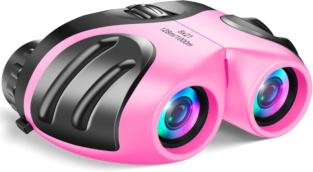 LET'S GO! Binocular for Kids, Compact High Resolution Shockproof Binoculars (Light pink)