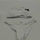 ZAFUL Women Strapless Textured Bandeau Bikini 2 Piece Swimwear Cheeky Solid Lace up Bathing Suits (Medium, 1-white-ch)