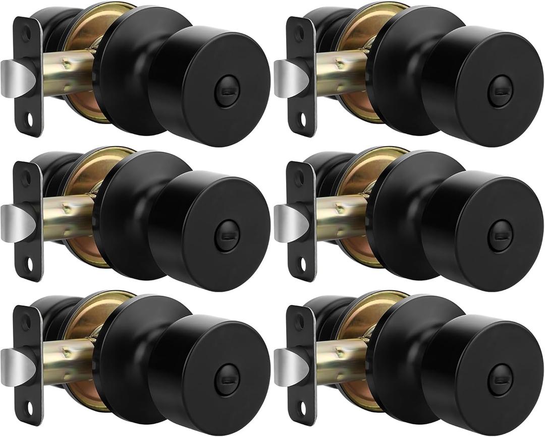 Goldenwarm Black Door Knobs Interior, Privacy Door Knob Black Door Knobs Interior Bulk Matte Black Privacy Door Knobs for Bedroom or Bathroom (6 Pack)