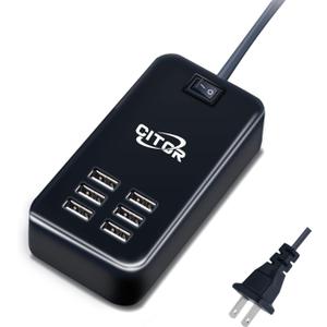 Multiport USB Charger, 6 Port USB Charging Station for Multiple Devices, Phone, Tablet, Power Strip with ON/Off Switch (Black)