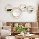 4 Set Circle Mirrors for Wall Decor for Living Room Bedroom Bathroom Entryway Metal Round Mirror Decorative Hanging Mirrors Sun Bohemian Geometric Accent Sculpture -Gold 11 in/9.2 in