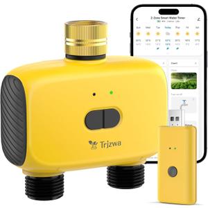 Sprinkler Timer WiFi Water Timer for Garden Hose with Brass Inlet,2-Zone Water Hose Timers Outdoor with Rain Delay Automatic Irrigation System Controller for Garden, Yards and Lawns