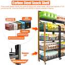 5 Tier Supermaket Snack Rack Display Stand, Free-Standing Black Retail Display Shelves with 12 Hooks & 4 Wheels, Large Metal Snack Shelf for Store Business, 5 Tier-iron Wire