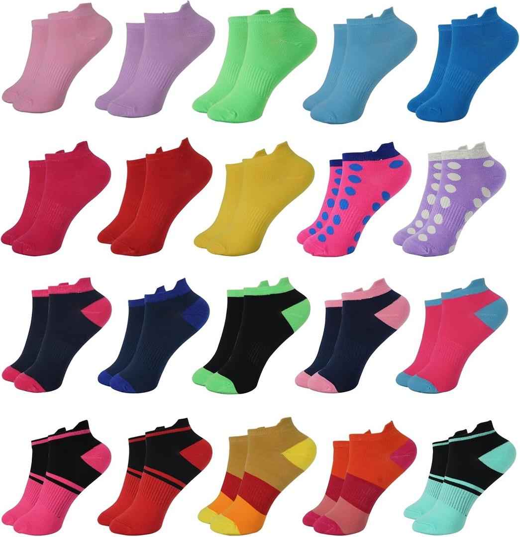 20 Pairs Ankle Socks for Women,No Show Cotton Womens Socks,Size 9-11 (Multi-color)
