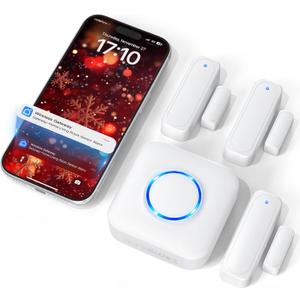 WiFi Door Sensor Chime, Smart Door Open Alert Window Sensor for Business/Home/Kids Safety, Real-Time App Notification, 500ft Range, 32 Melodies, 5 Volume Levels, Window Contact Sensor Alarm Kit (White)